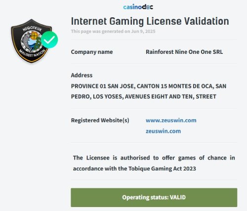 Licence ZeusWin