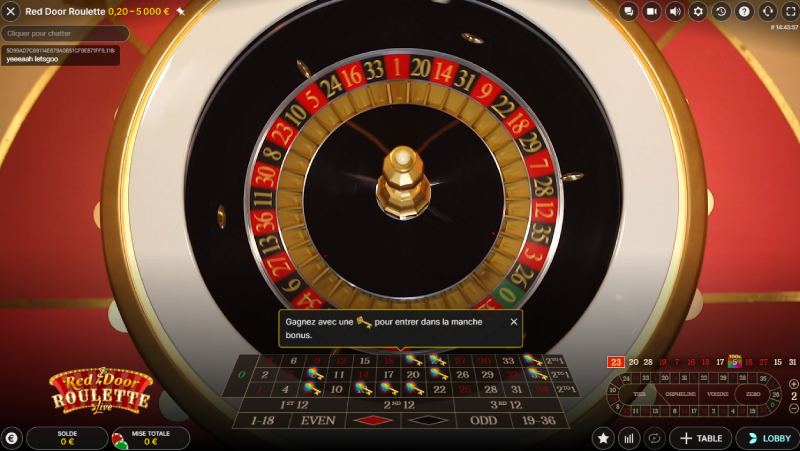 Capture d'écran manche bonus Red Door Roulette