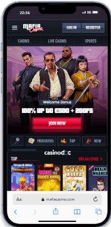 Interface mobile de MafiaCasino