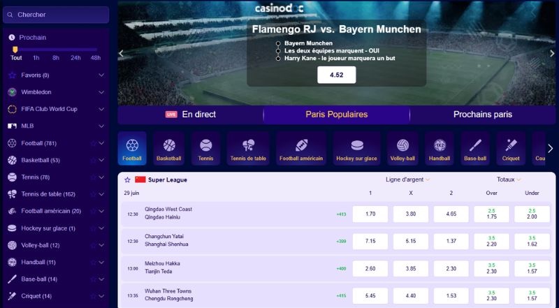 paris sportifs sur Wishwin Casino