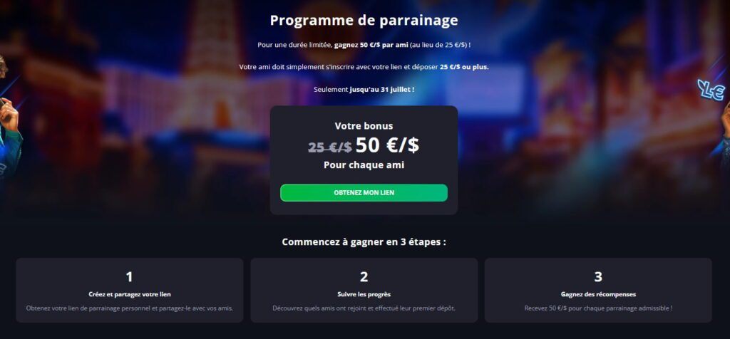 capture d'écran du programme de parrainage de Lucky Elf casino
