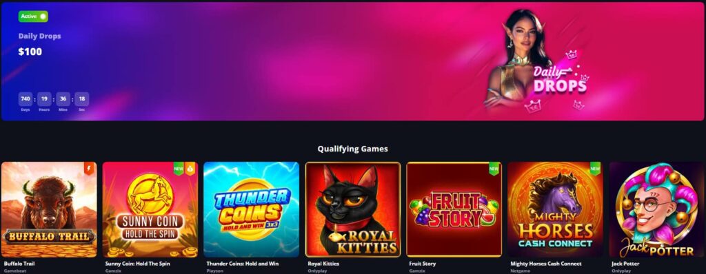 capture d'écran du tournoi Daily Drops du casino Lucky Elf