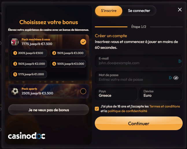 inscription étape 2 mad casino