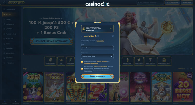 inscription étape 3 ocean spin casino