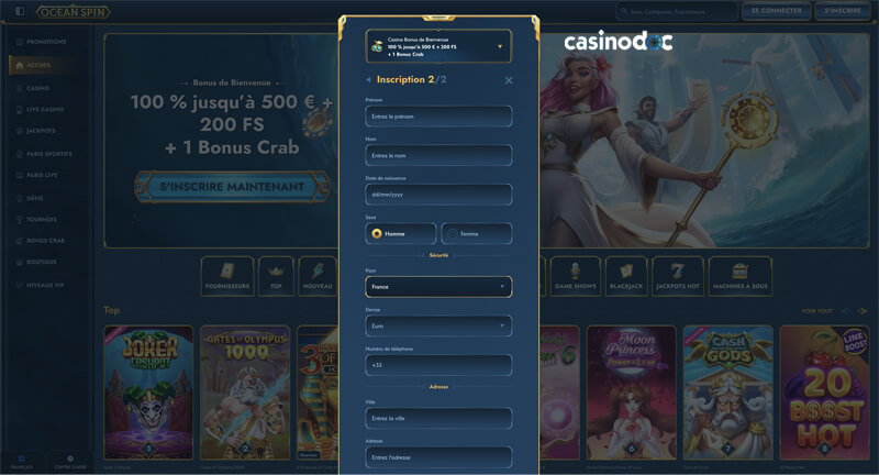 inscription étape 4 ocean spin casino