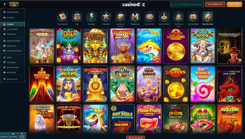 jeux sur Monsterwin Casino
