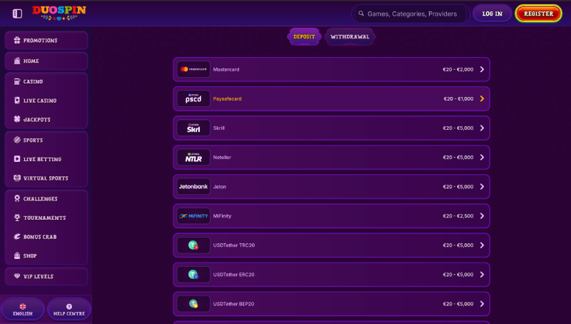 Duospin : Casino paysafe