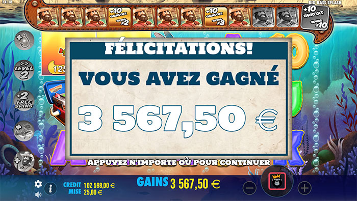 calcul et attribution des gains de big bass splash