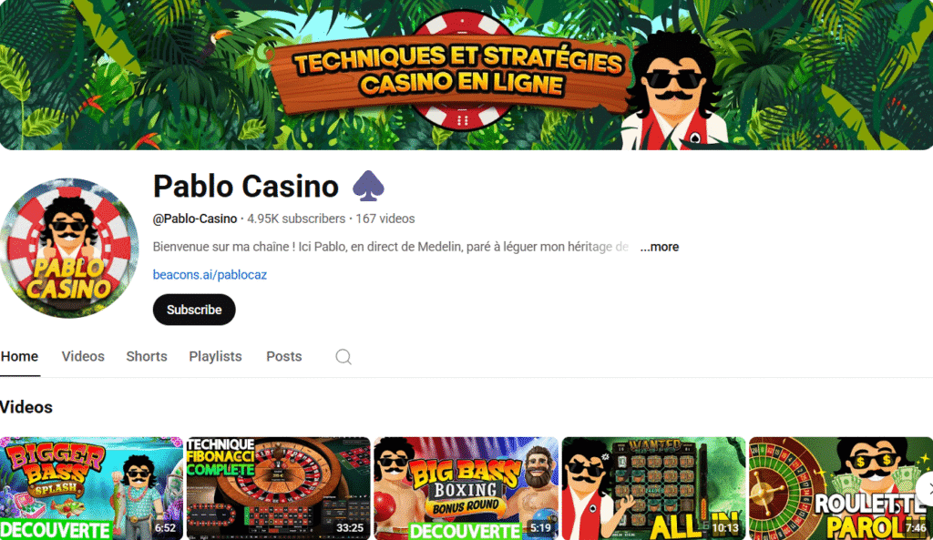 Page youtube Pablo Casino