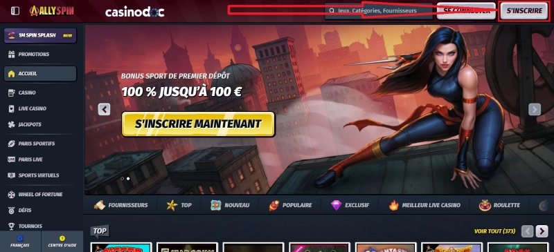Inscription sur Allyspin Casino étape 2