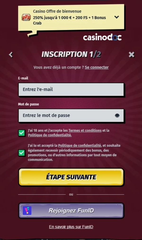 Inscription sur Allyspin Casino étape 4