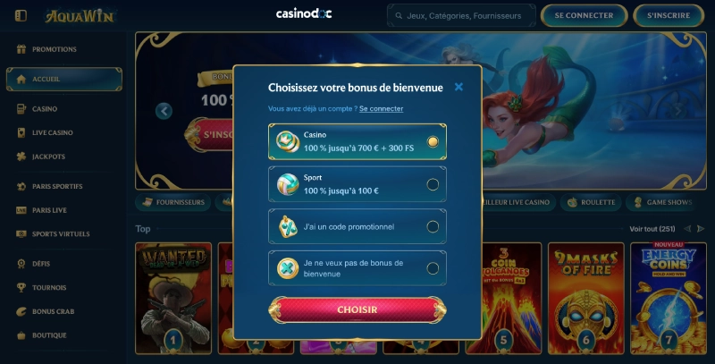 Inscription sur AquaWin Casino étape 3