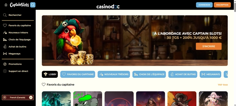 Inscription sur CaptainSlots Casino étape 1