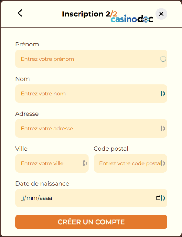 Inscription sur CaptainSlots Casino étape 4