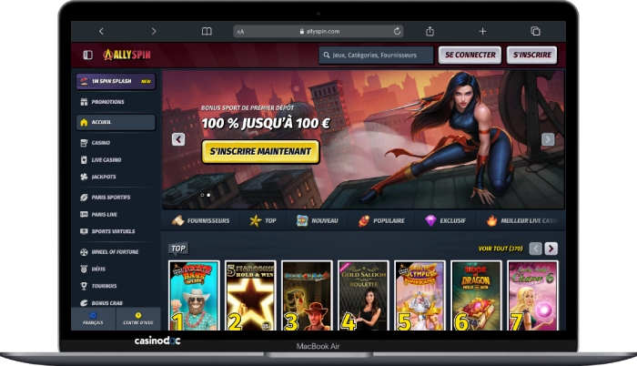 Interface Allyspin Casino version ordinateur