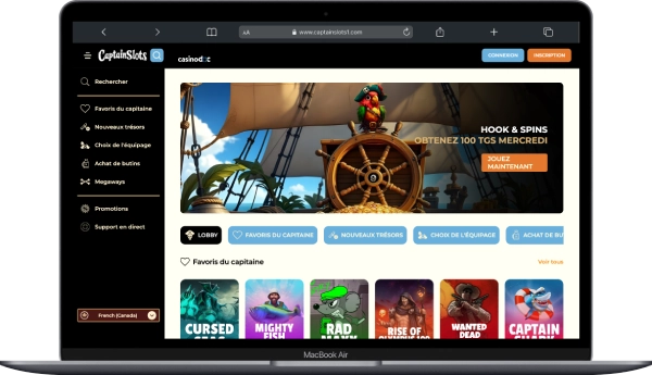 Interface de CaptainSlots Casino version ordinateur