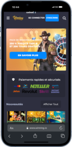 Interface de Winning Casino version mobile