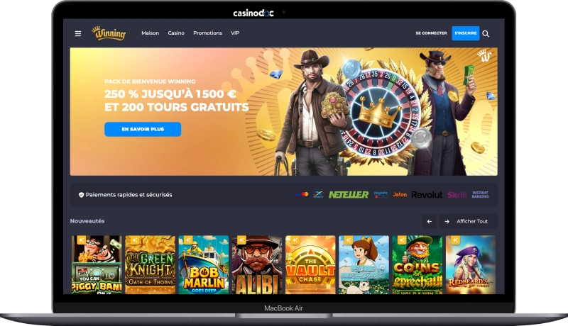 Interface de Winning Casino version ordinateur