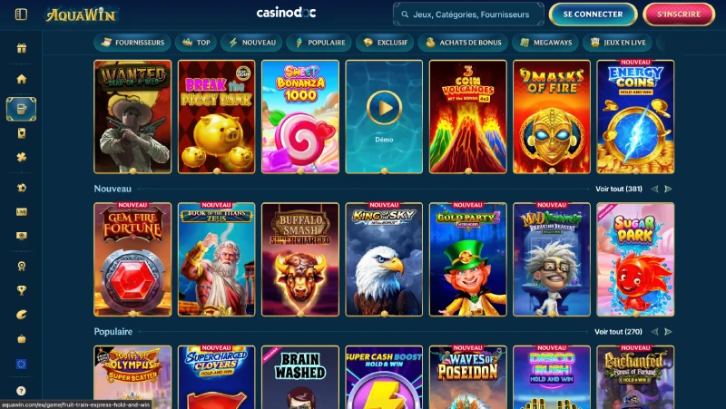 Jeux disponibles sur AquaWin Casino