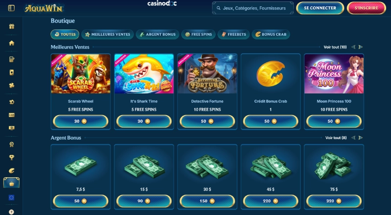 La boutique de aquaWin Casino