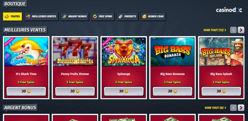 La boutique de bonus de Allyspin Casino