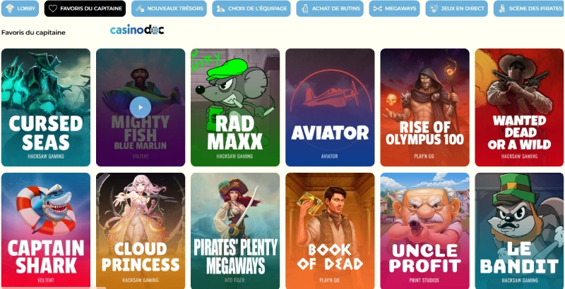 Les jeux disponibles sur CaptainSlots Casino