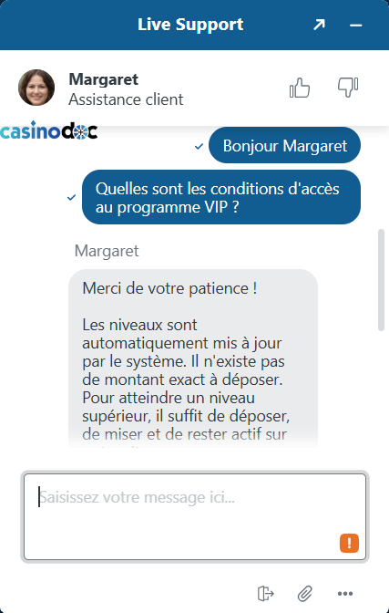 Live chat avec le support client de AquaWin Casino