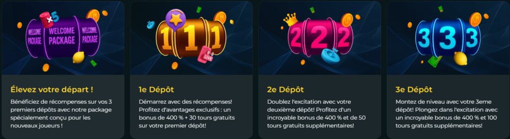 Capture d'écran du bonus de bienvenue du casino en ligne Spins House