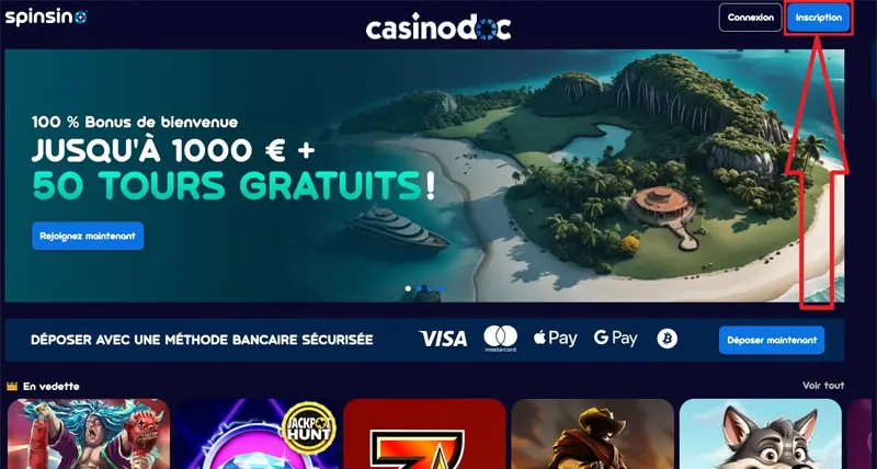 bouton inscription spinsino casino