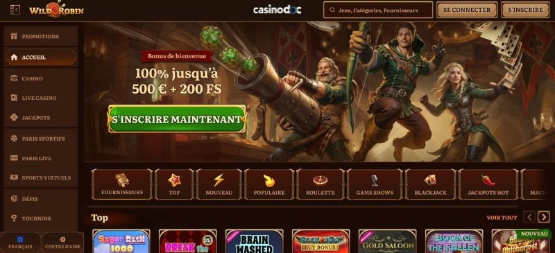 page d'accueil Wild Robin Casino