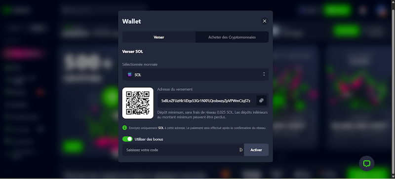 dépôt sur bets.io