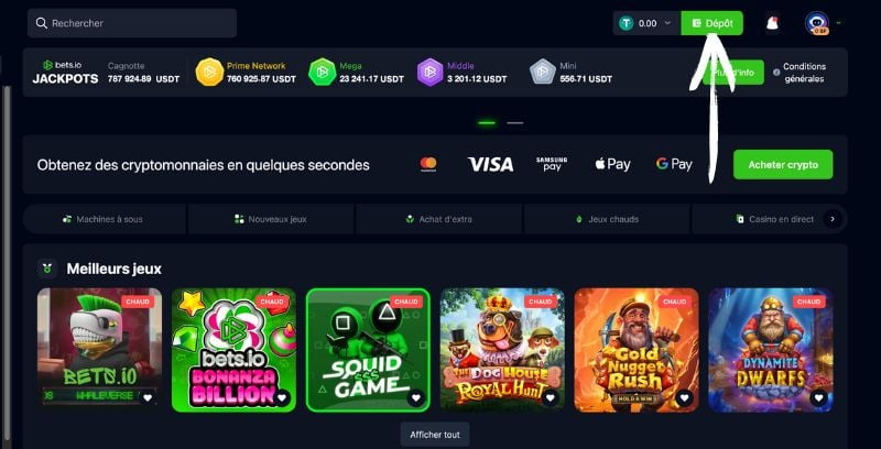 dépôt sur bets.io étape 3