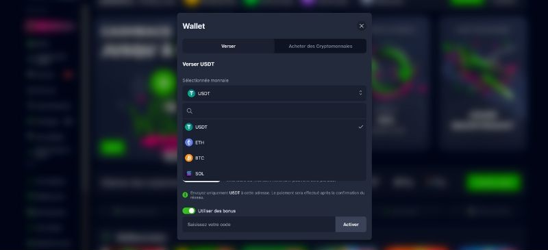 dépôt sur bets.io étape 4