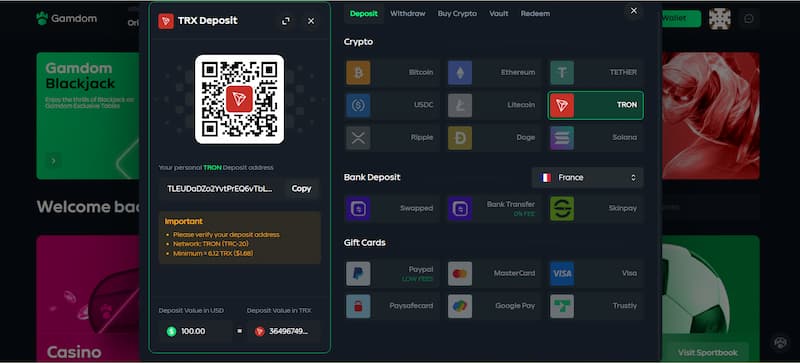 dépôt sur gamdom