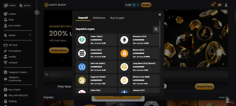 dépôt sur lucky block casino
