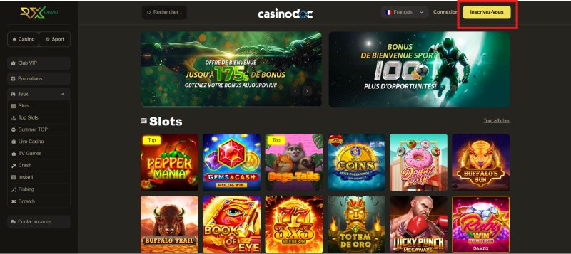 Inscription étape 1 RX Casino
