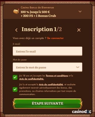 inscription Wild Robin Casino étape 4