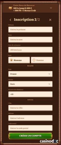 inscription Wild Robin Casino étape 5