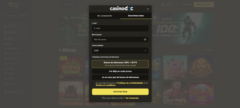 Inscription étape 2 RX Casino