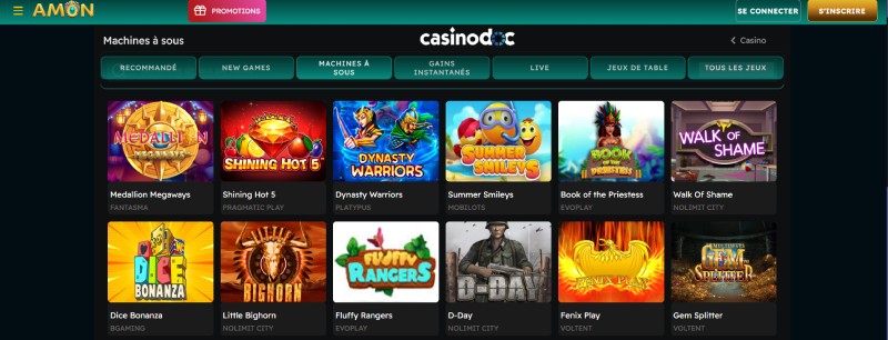 Capture d'écran jeux de casino Amon
