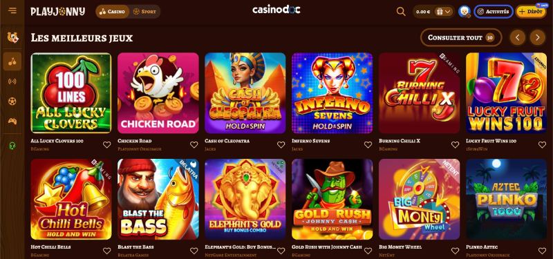 Capture d'écran des jeux de casino sur PlayJonny