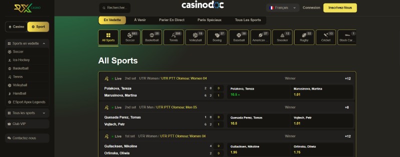 Les paris sportifs sur RX Casino