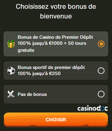 choisissez votre bonus de bienvenue cashwin