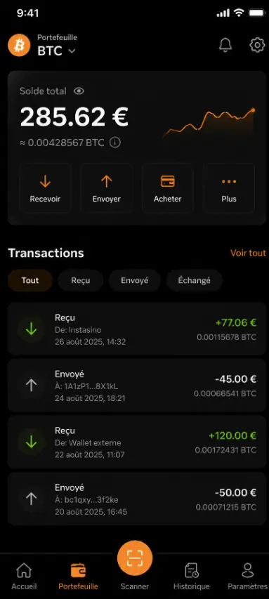 confirmation de retrait BTC sur le casino Instasino