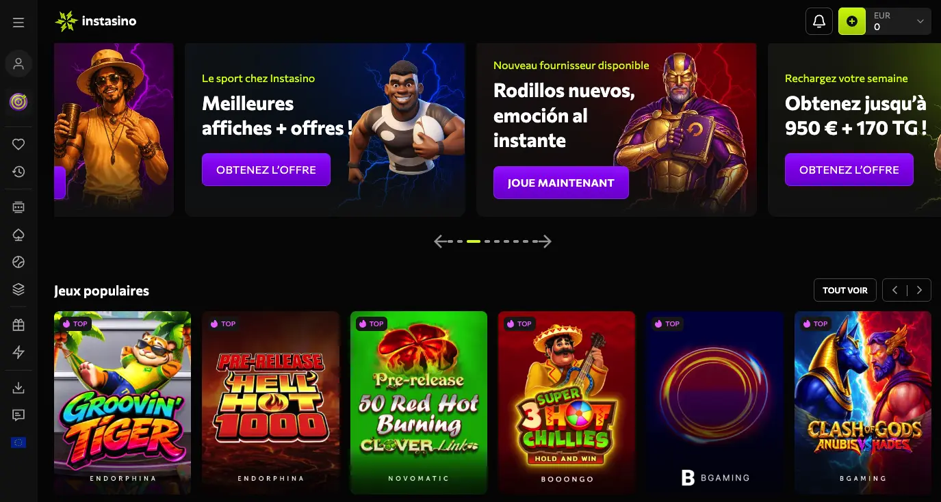Page d'accueil du casino Instasino