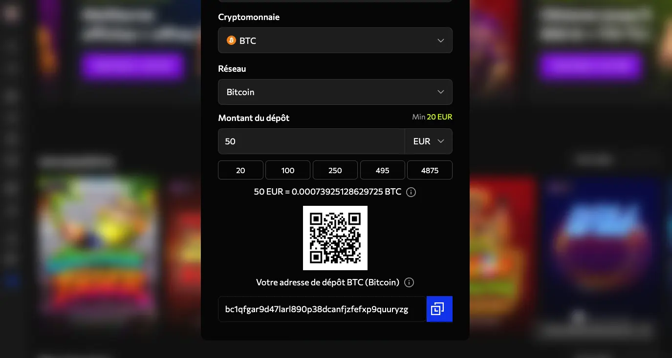 Indiquer montant de dépôt sur instasino