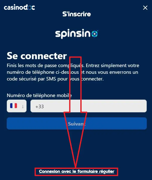 formulaire régulier spinsino casino