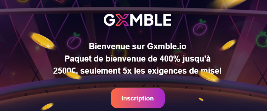 Capture d'écran du bonus de 400% du casino en ligne Gxmble