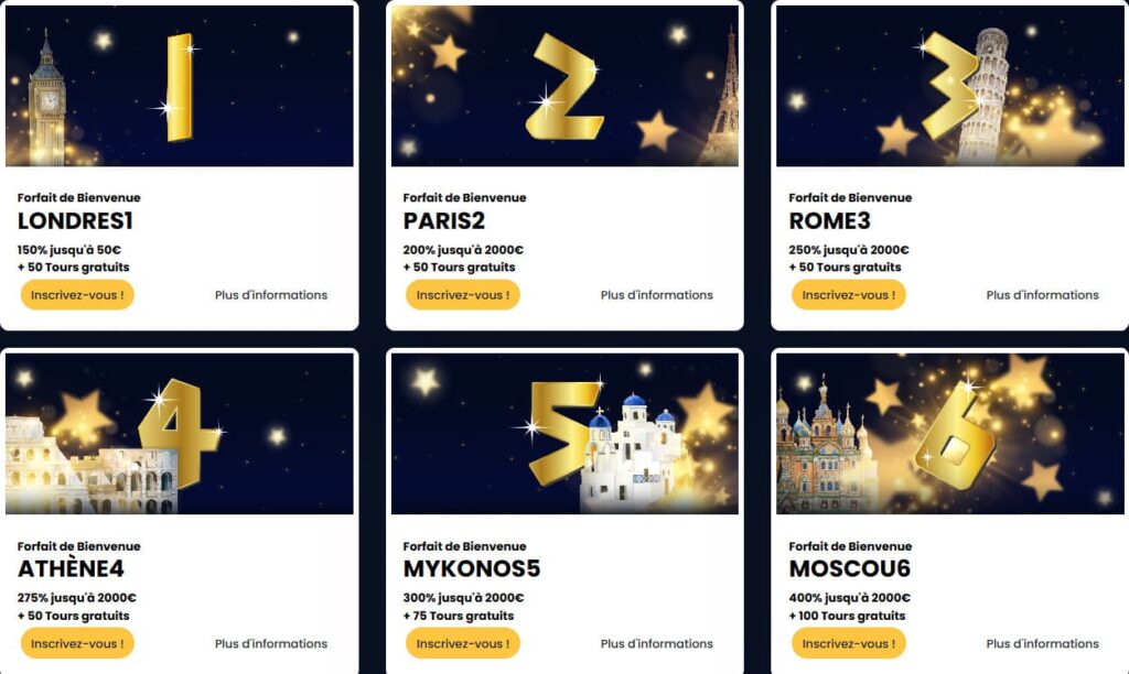 Capture d'écran du bonus de bienvenue du casino en ligne Europe777