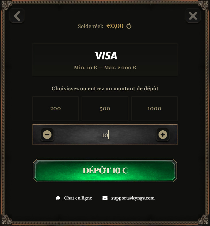 Capture d'écran du portefeuille du casino en ligne Kyngs
